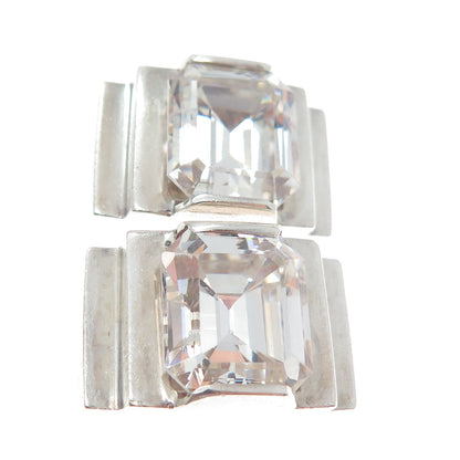 925 Sterling Silver Vintage Emerald-Cut C Z Clip On Earrings
