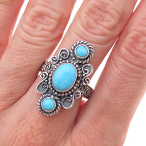 925 Sterling Silver Vintage Sleeping Beauty Turquoise Oxidized Ring Size 8.5