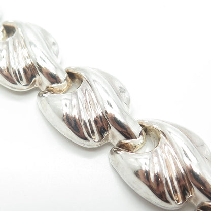 925 Sterling Silver Vintage Italy Puffy Modernist Link Bracelet 7.5"