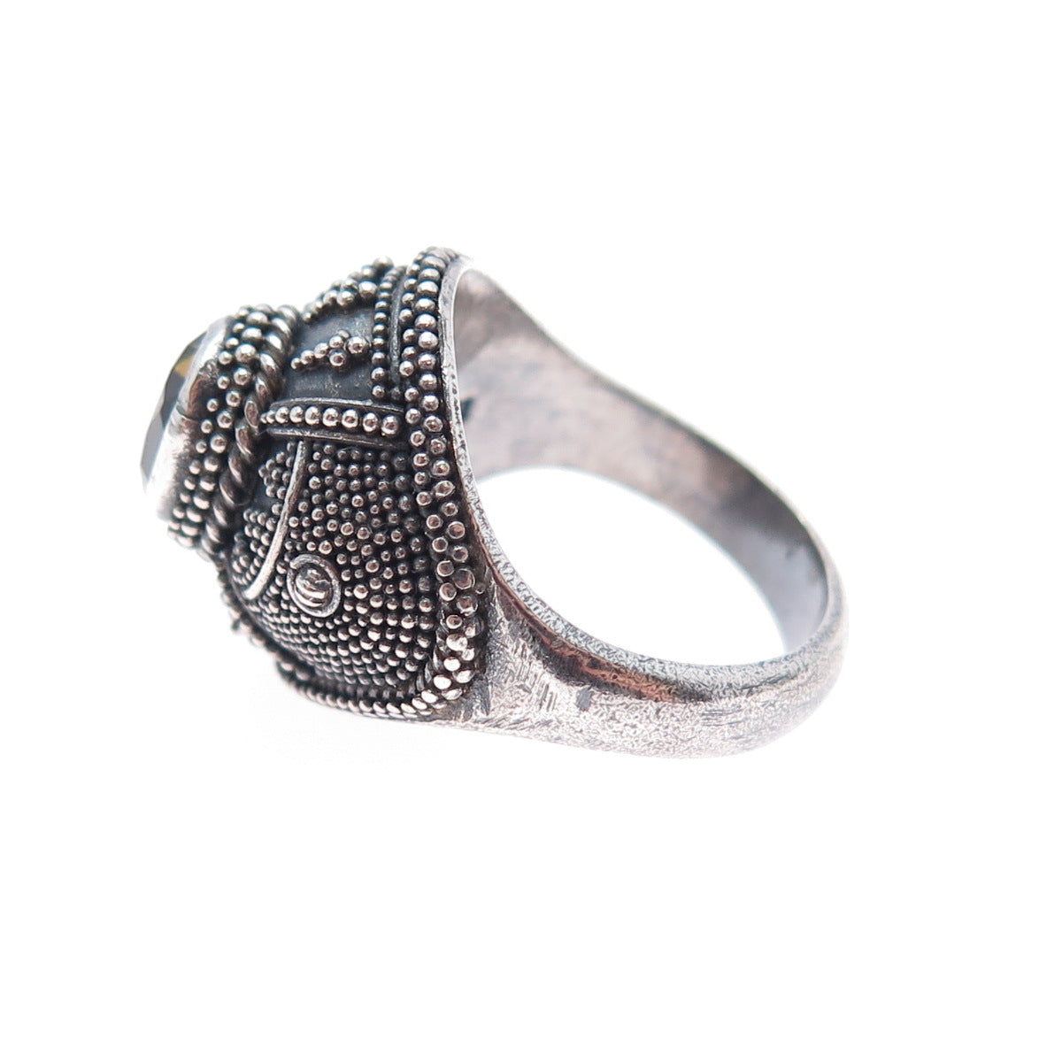OKA BALI Sterling Silver Vintage Real Citrine Granulated Oxidized Ring Size 6.25