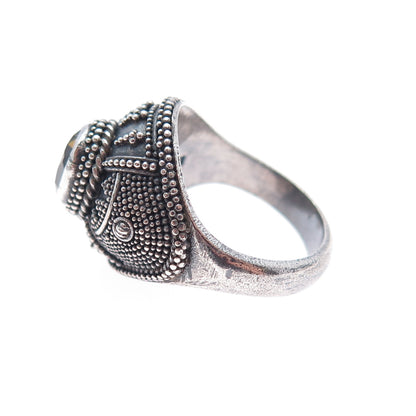 OKA BALI Sterling Silver Vintage Real Citrine Granulated Oxidized Ring Size 6.25