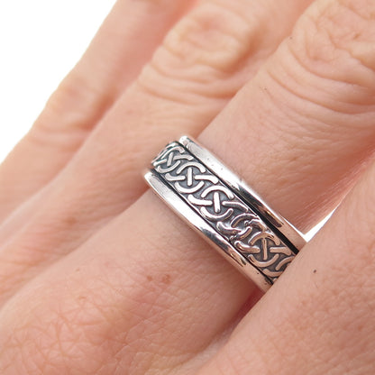 925 Sterling Silver Vintage Mexico Oxidized Rotating Band Ring Size 9.25