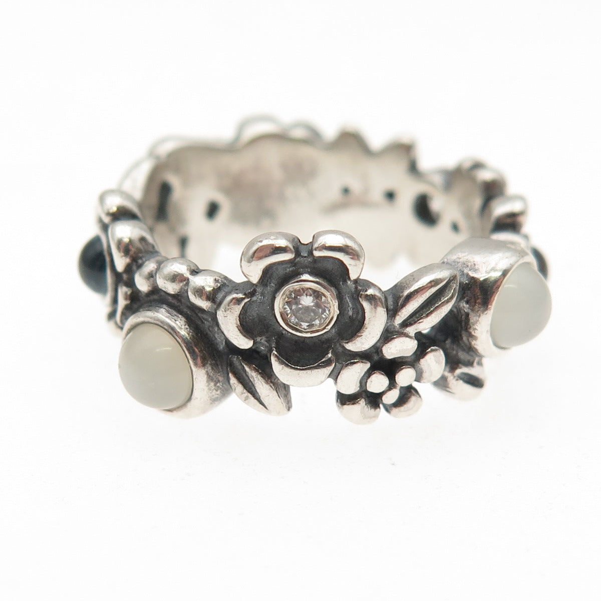 Pandora 925 Sterling Silver Real Multi-Gem & C Z Nature's Serenity Ring Size 5.5
