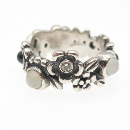 Pandora 925 Sterling Silver Real Multi-Gem & C Z Nature's Serenity Ring Size 5.5