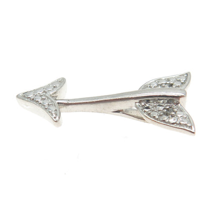 SUN 925 Sterling Silver Real Round-Cut Diamond Arrow Pendant