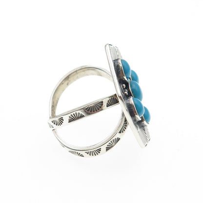 FD Felicia Design Sterling Silver Vintage Real Turquoise Oxidized Ring Size 9.25