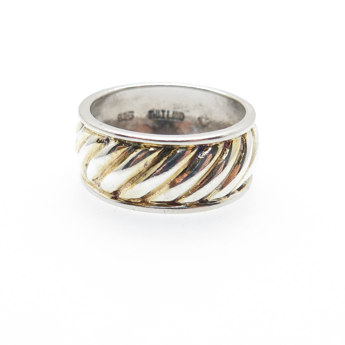 925 Sterling Silver 2-Tone Vintage Modernist Ribbed Band Ring Size 7.25