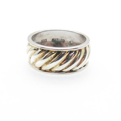 925 Sterling Silver 2-Tone Vintage Modernist Ribbed Band Ring Size 7.25