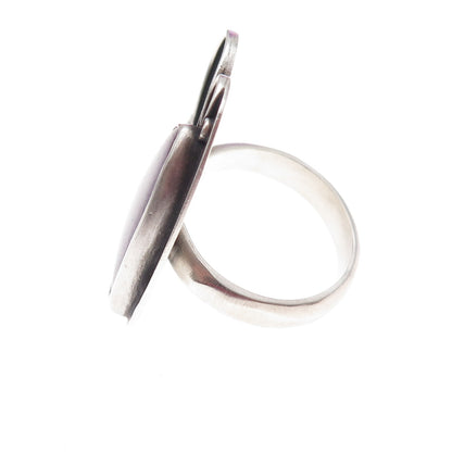 925 Sterling Silver Vintage Real Sugilite Modernist Oxidized Ring Size 7.75
