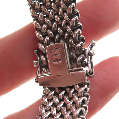925 Sterling Silver Vintage Italy Mesh Link Oxidized Bracelet 7"