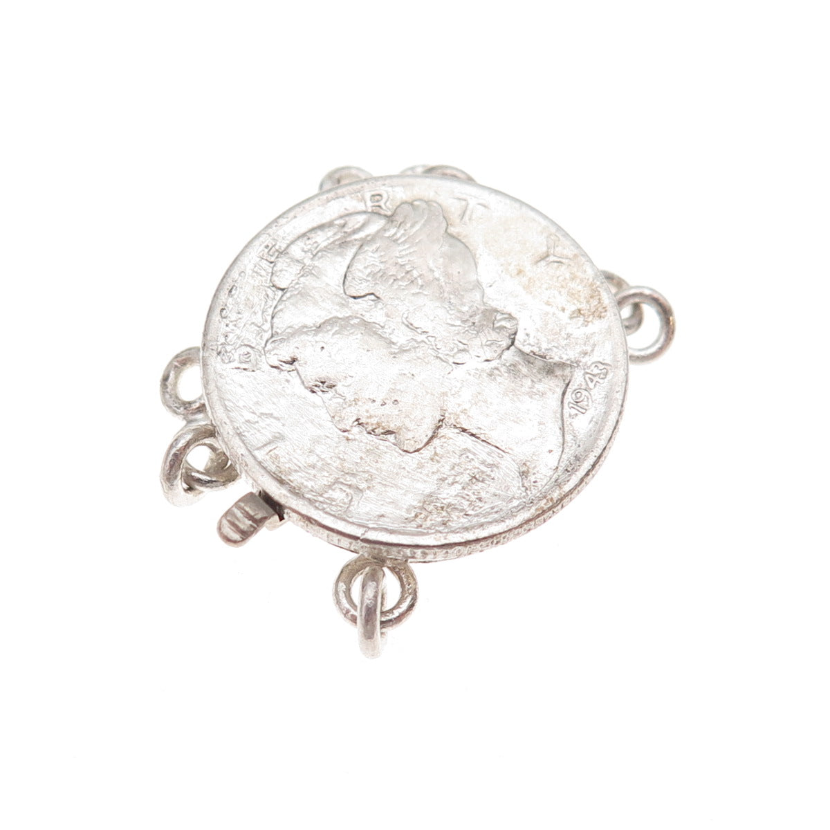 900 Silver Antique 1943 US Mercury Dime Coin Bracelet / Necklace Box Lock Clasp