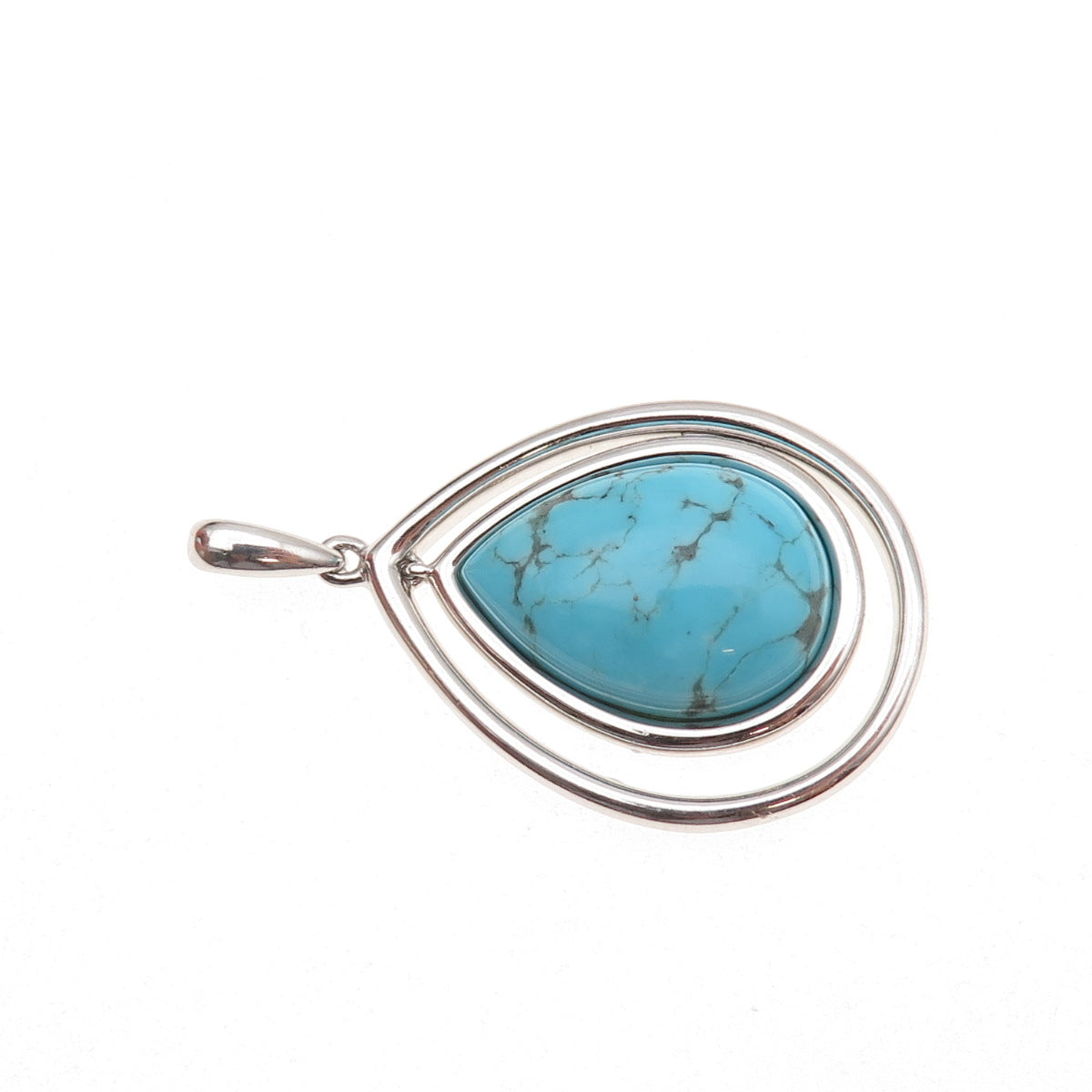 925 Sterling Silver Vintage Real Turquoise Teardrop Charm Pendant
