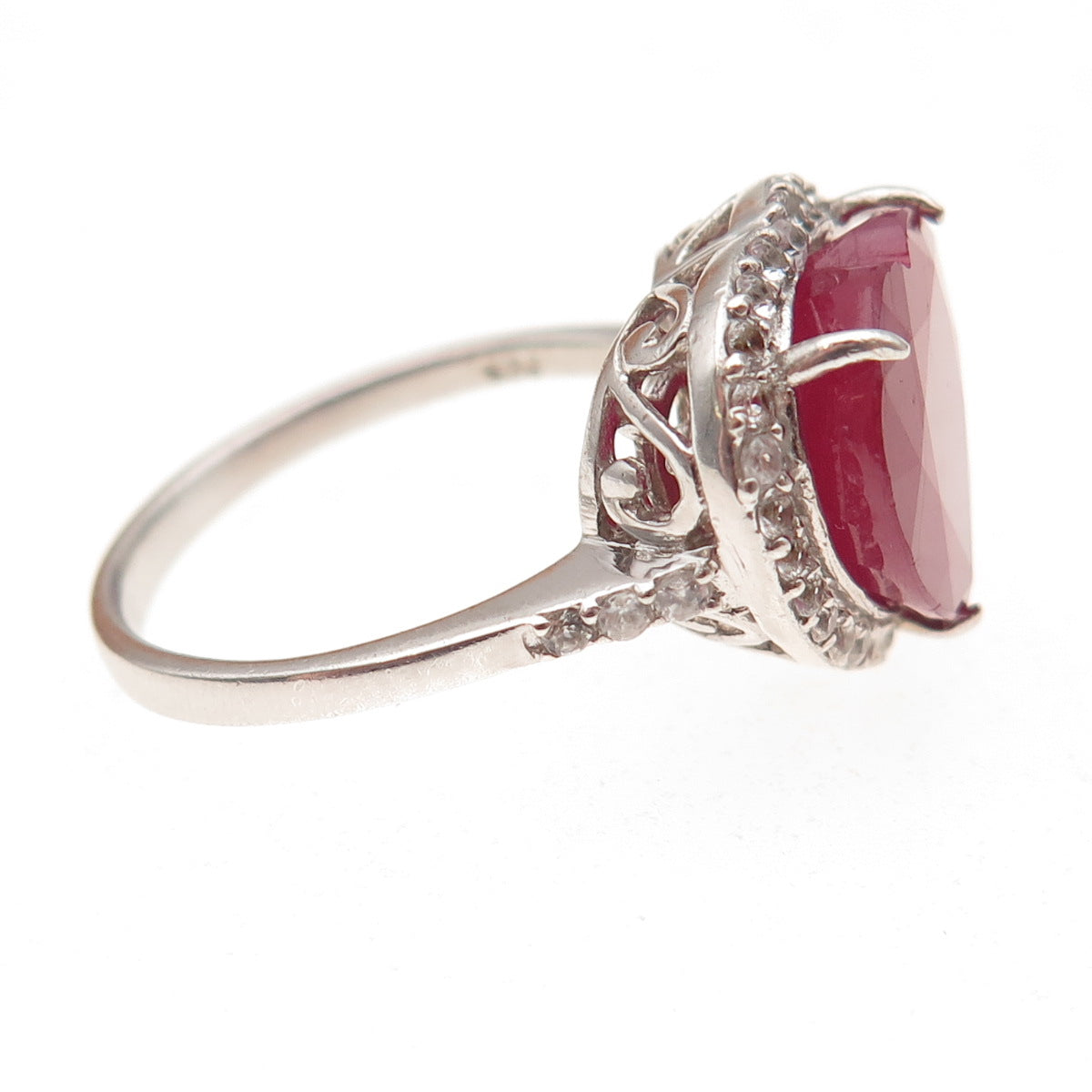 Chuck Clemency 925 Sterling Silver Real Ruby & White Topaz Heart Ring Size 10