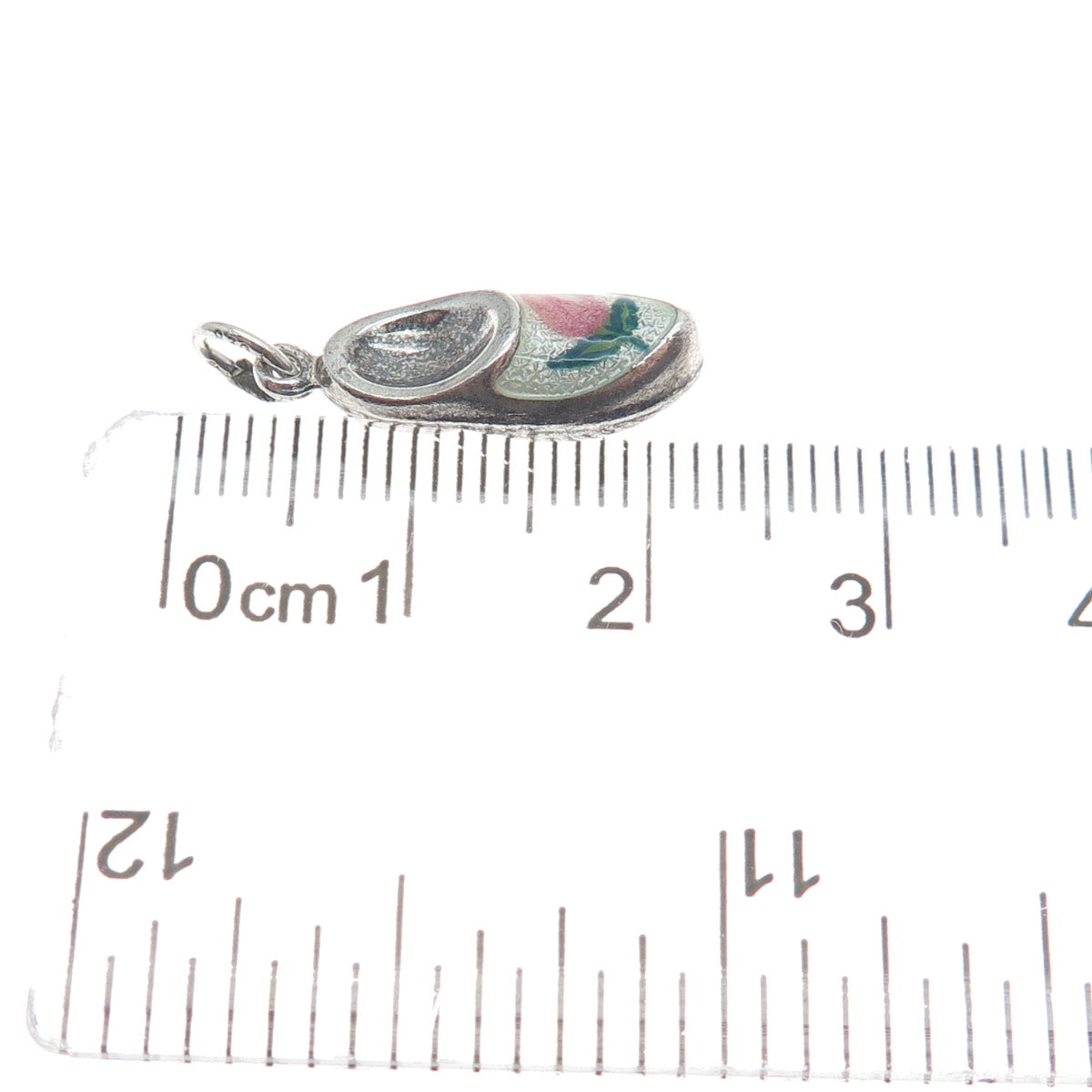 830S Silver Vintage Enamel Dutch Clog Oxidized Mini Charm Pendant