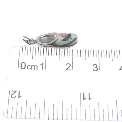 830S Silver Vintage Enamel Dutch Clog Oxidized Mini Charm Pendant