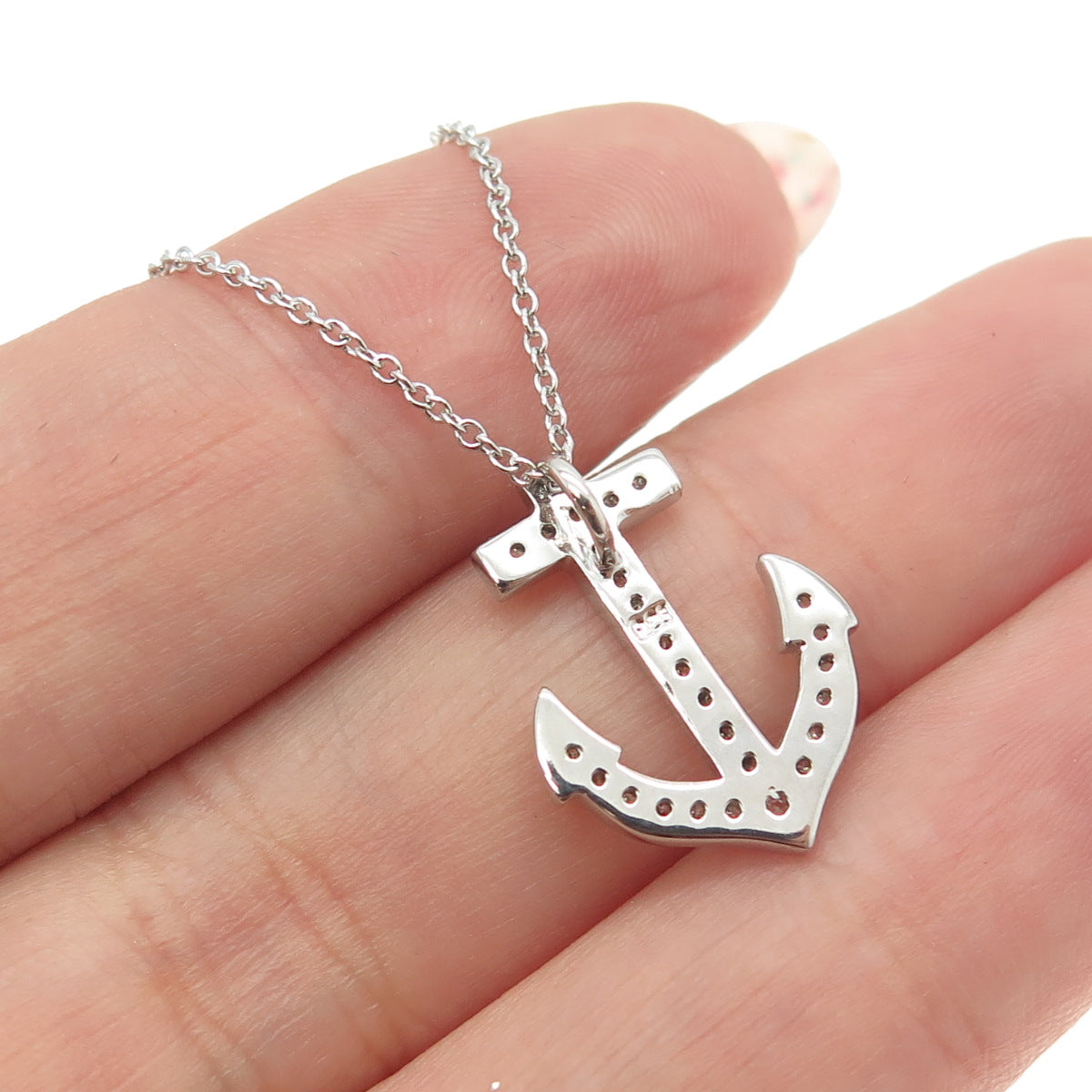 925 Sterling Silver Round-Cut C Z Anchor Cable Chain Necklace 17-19"