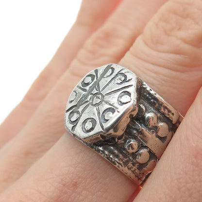 925 Sterling Silver Antique Wheel of Fortune Symbol Oxidized Ring Size 6.5