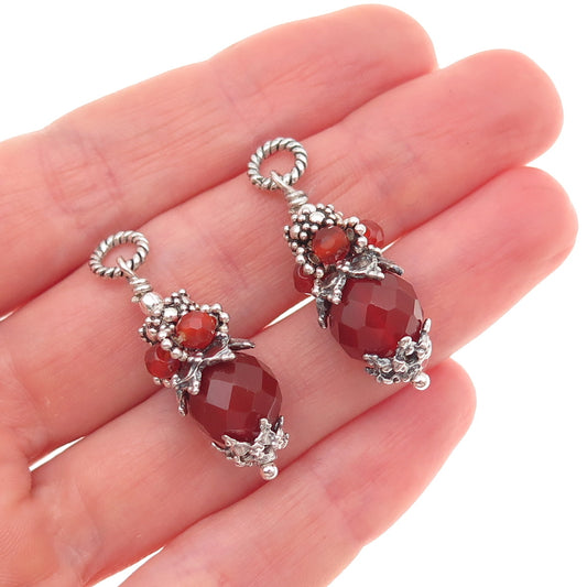 925 Sterling Silver Vintage Real Carnelian Granulated Jacket Earrings