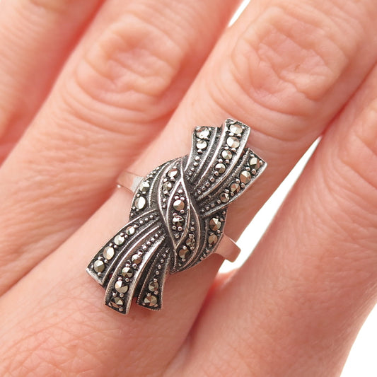 925 Sterling Silver Vintage Germany Real Marcasite Oxidized Ring Size 6.25