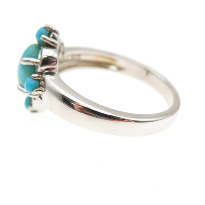 925 Sterling Silver Real Sleeping Beauty Turquoise Floral Ring Size 8