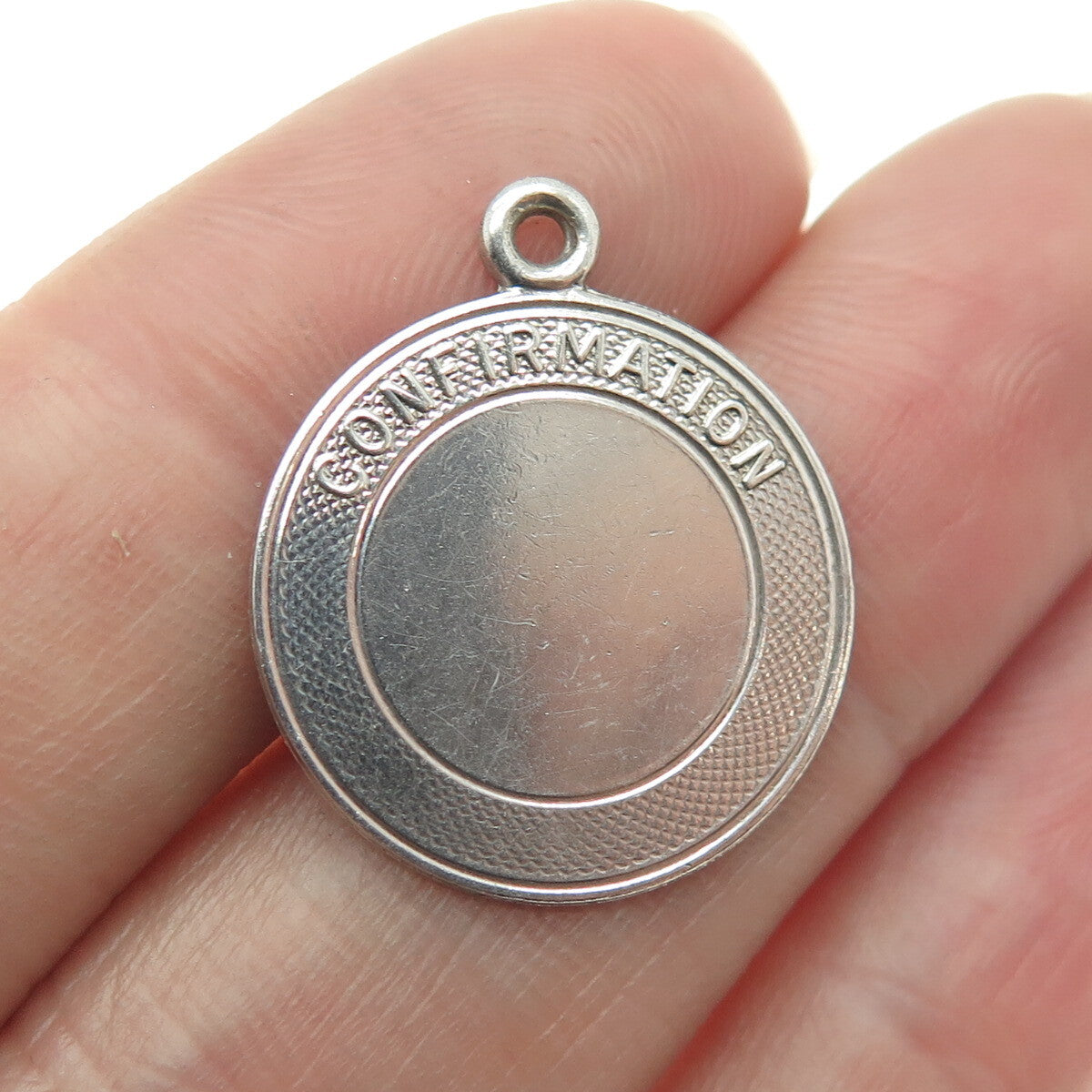 925 Sterling Silver Vintage "Confirmation" Round Pendant