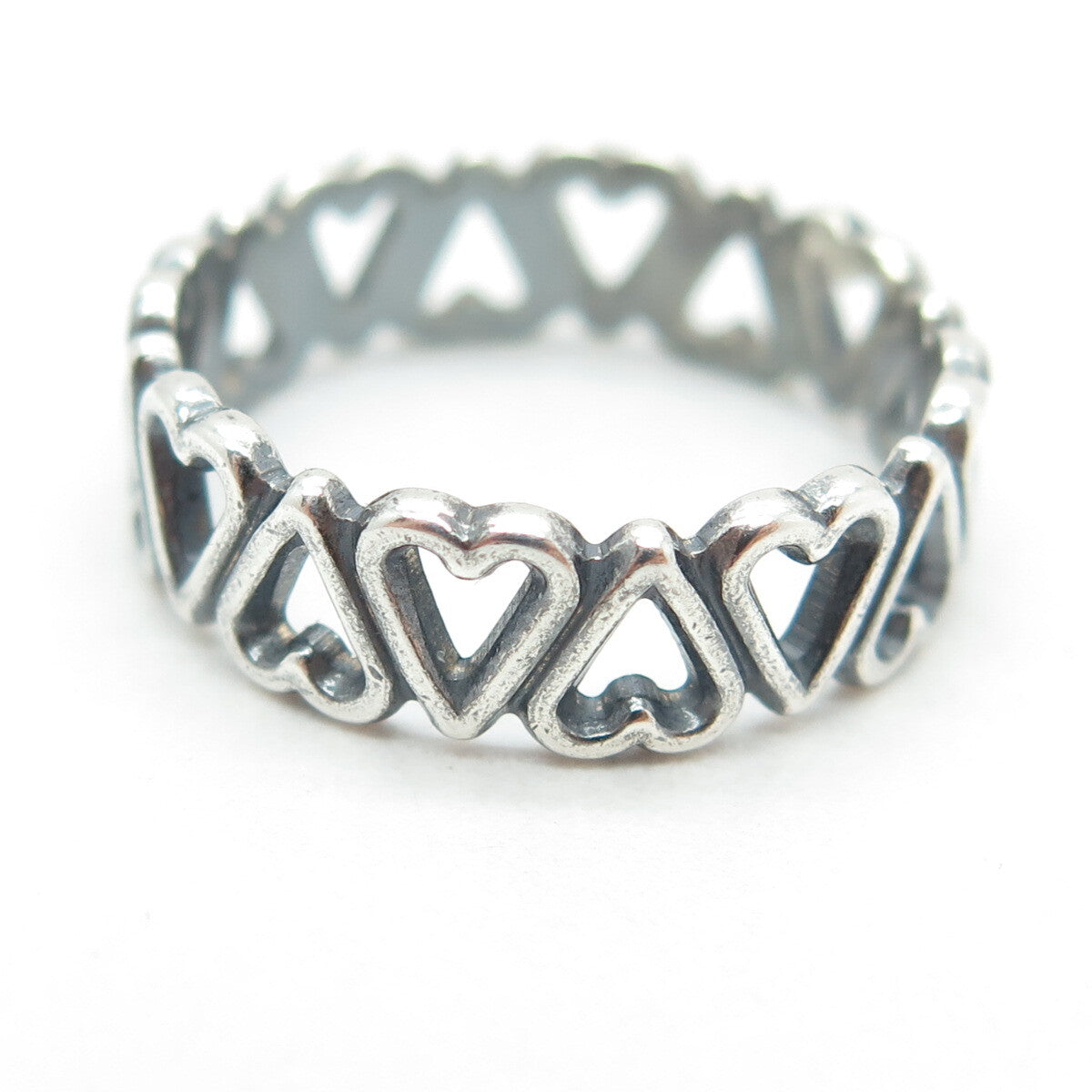 925 Sterling Silver Vintage Heart All Around Band Oxidized Ring Size 8
