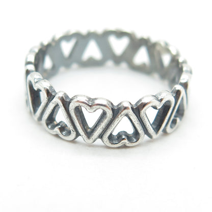 925 Sterling Silver Vintage Heart All Around Band Oxidized Ring Size 8