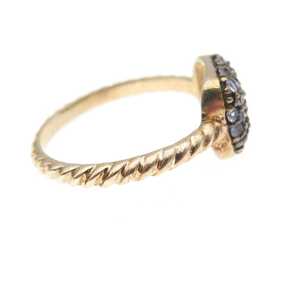 925 Sterling Silver Gold Plated Real Round-Cut Tanzanite Ring Size 6.75