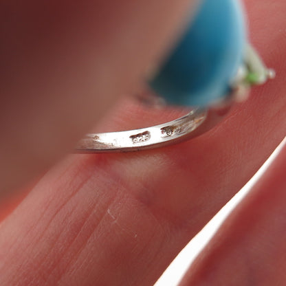 Chuck Clemency 925 Sterling Silver Real Turquoise & Peridot Ring Size 8.25