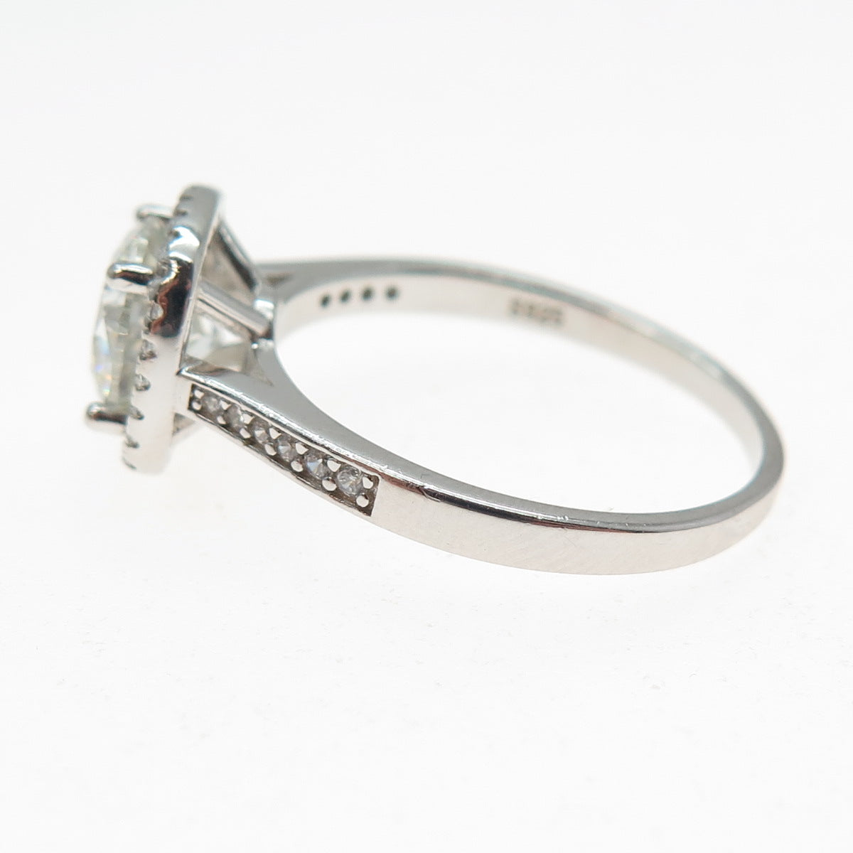 925 Sterling Real Center-Stone Moissanite & C Z Engagement Ring Size 9.75
