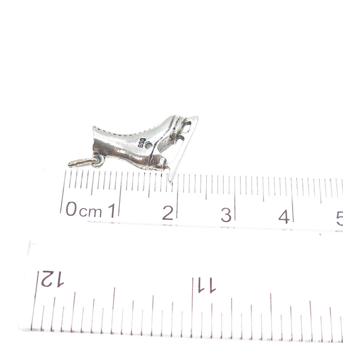 800 Silver Vintage Ice Skating Shoe Oxidized Minimalist 3D Charm Pendant