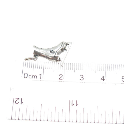 800 Silver Vintage Ice Skating Shoe Oxidized Minimalist 3D Charm Pendant