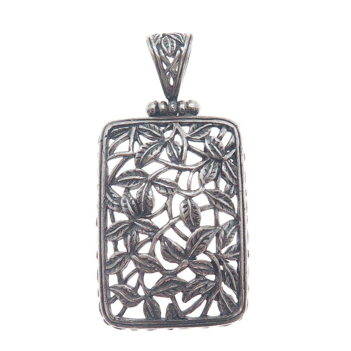 925 Sterling Silver Vintage Floral Leaf Ornate Oxidized Pendant