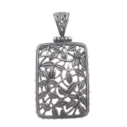 925 Sterling Silver Vintage Floral Leaf Ornate Oxidized Pendant