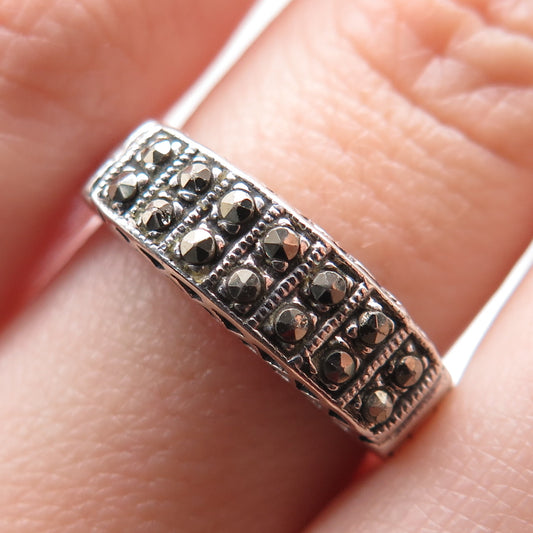 925 Sterling Silver Vintage Real Marcasite Ring Size 7