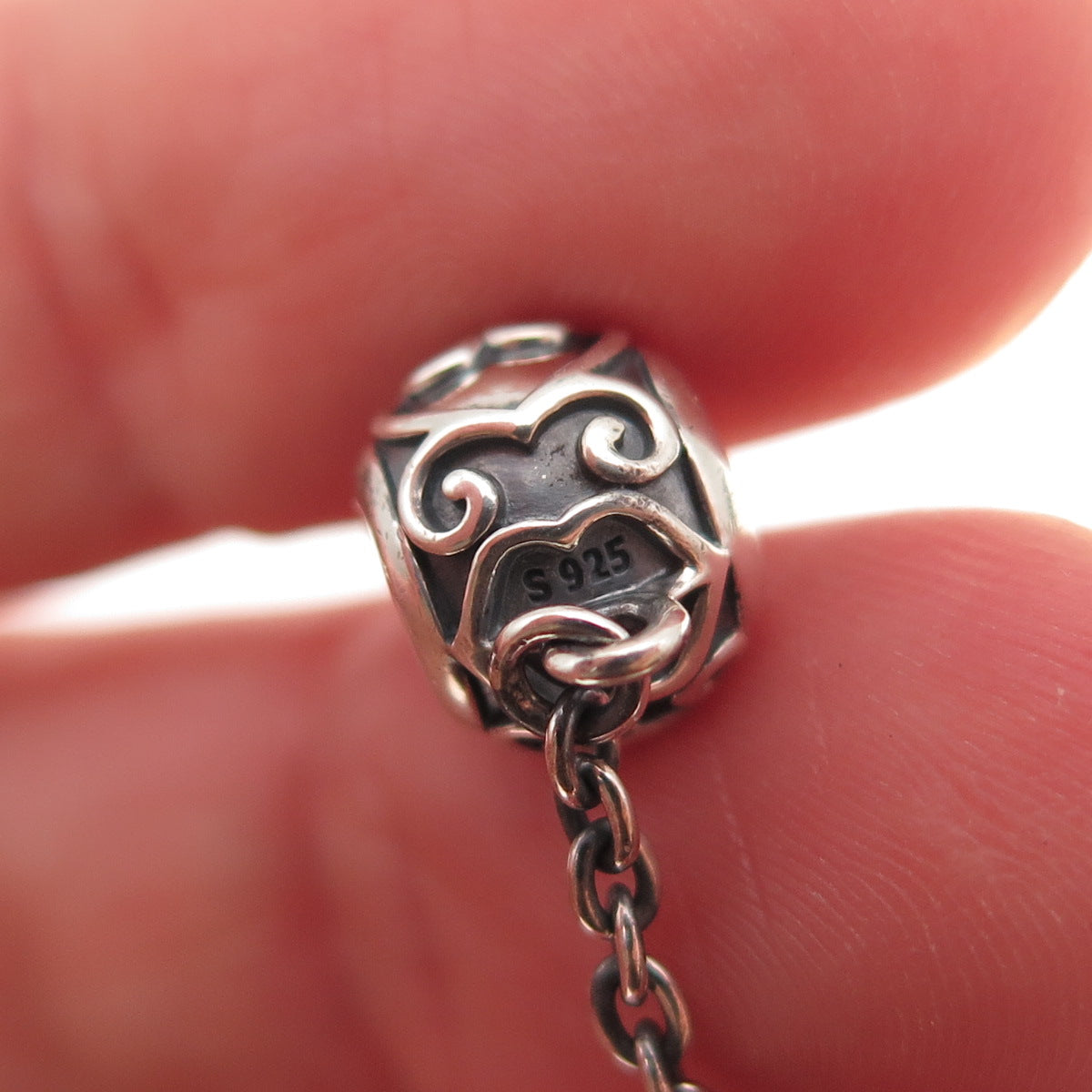 Pandora 925 Sterling Silver Enchanted Heart Safety Chain Slide Charm