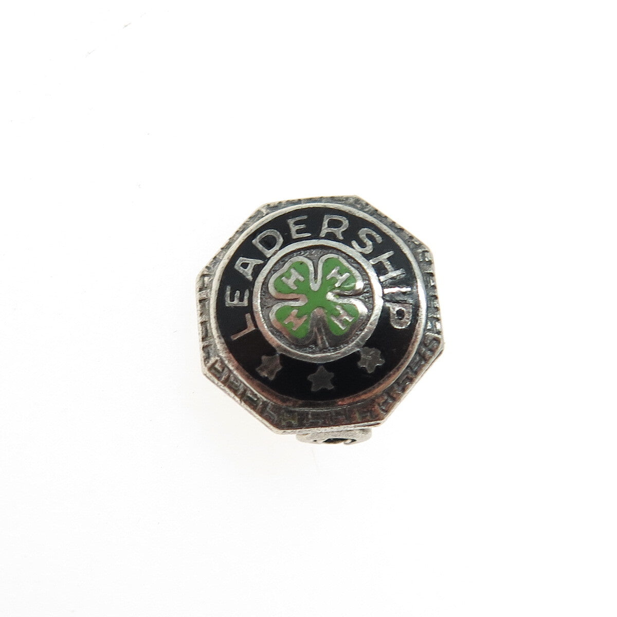 925 Sterling Silver Antique Enamel 4-H Club Leadership Achievement Pin Brooch