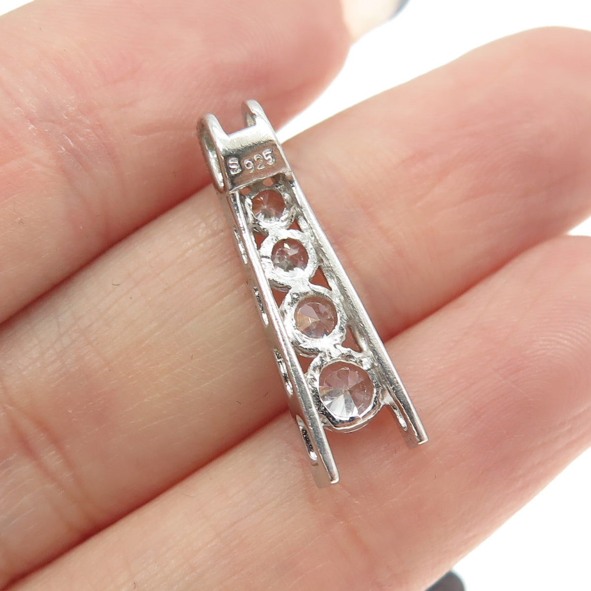 925 Sterling Silver Graduated Round-Cut C Z Bar Slide Pendant