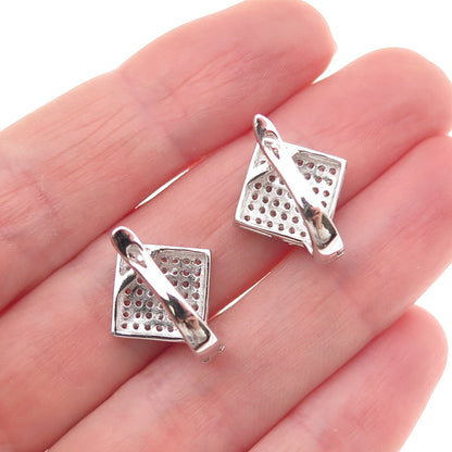 925 Sterling Silver Round-Cut C Z Sparkle Square Earrings