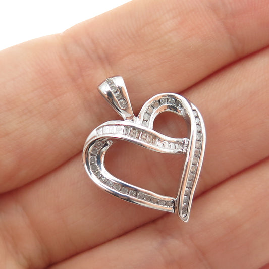 HN HENG NGAI 925 Sterling Silver Real Diamond Heart Charm Pendant