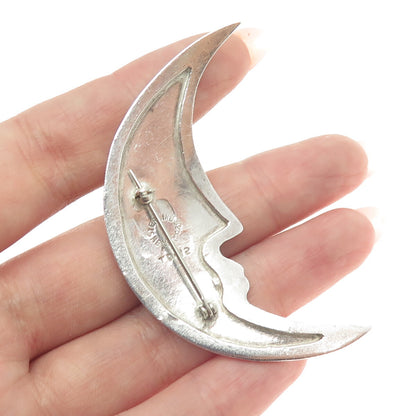 925 Sterling Silver Vintage Mexico Crescent Man in the Moon Pin Brooch