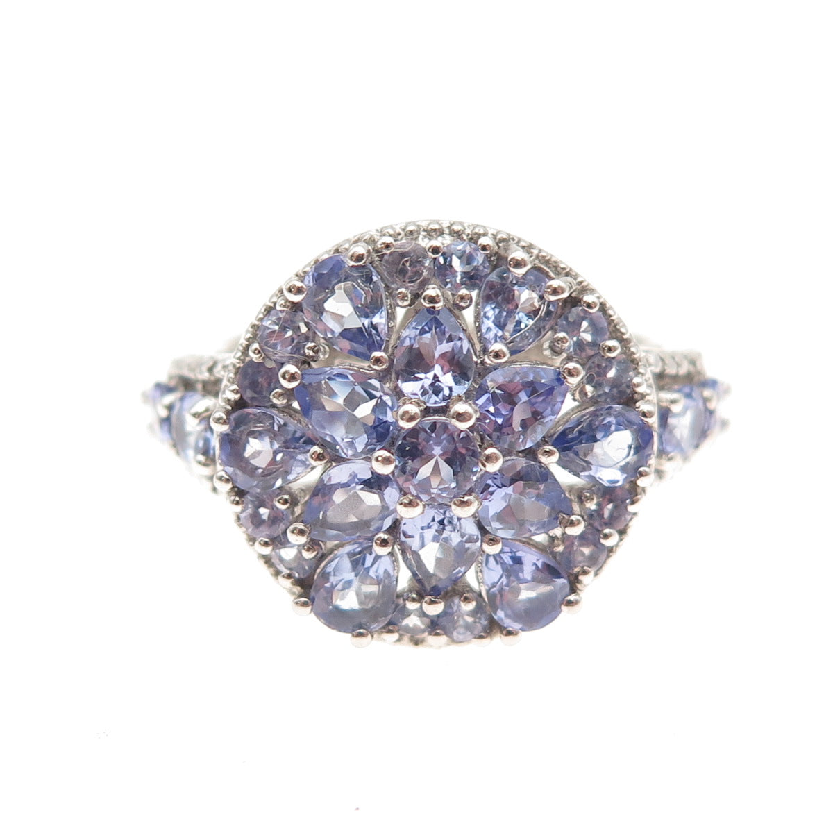 Chuck Clemency Sterling Silver Real Round & Pear-Cut Tanzanite Ring Size 8.25