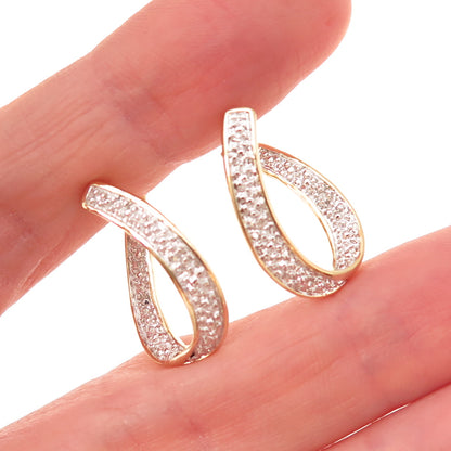 925 Sterling Silver 2-Tone Real Round-Cut Diamond In & Out Hoop Earrings