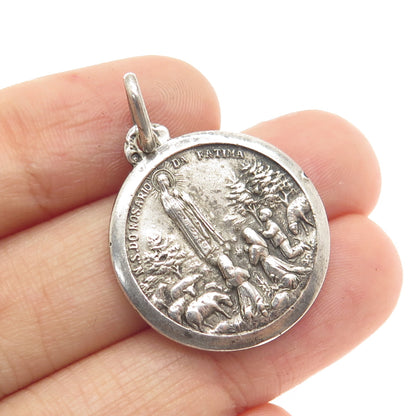 835 Silver Vintage Portugal Our Lady of Fatima Religious Medal Round Pendant