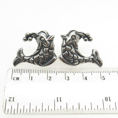 925 Sterling Silver Antique Mexico Fish Screw Back Earrings