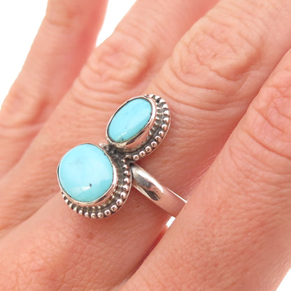 925 Sterling Silver Vintage Real Tyrone Turquoise Oxidized Ring Size 8.25