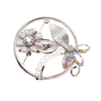 Star Art 925 Sterling Silver Vintage Rhinestone Floral Pin Brooch