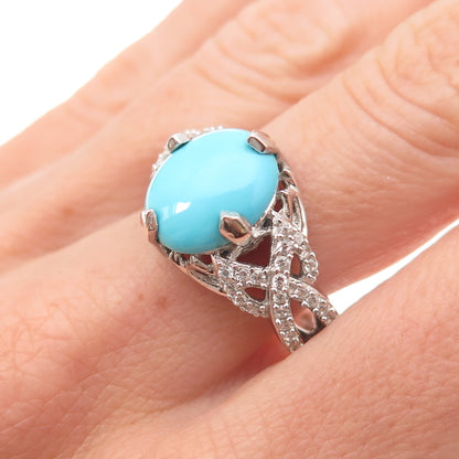 Chuck Clemency 925 Sterling Silver Real Turquoise & White Topaz Ring Size 8.25