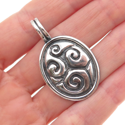 925 Sterling Silver Vintage Modernist Triskelion Oxidized Charm Pendant