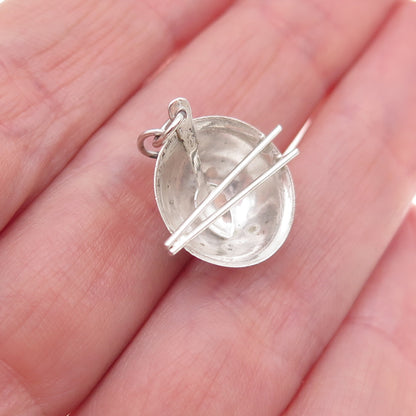925 Sterling Silver Antique Japanese Chopsticks Bowl Spoon 3D Charm Pendant